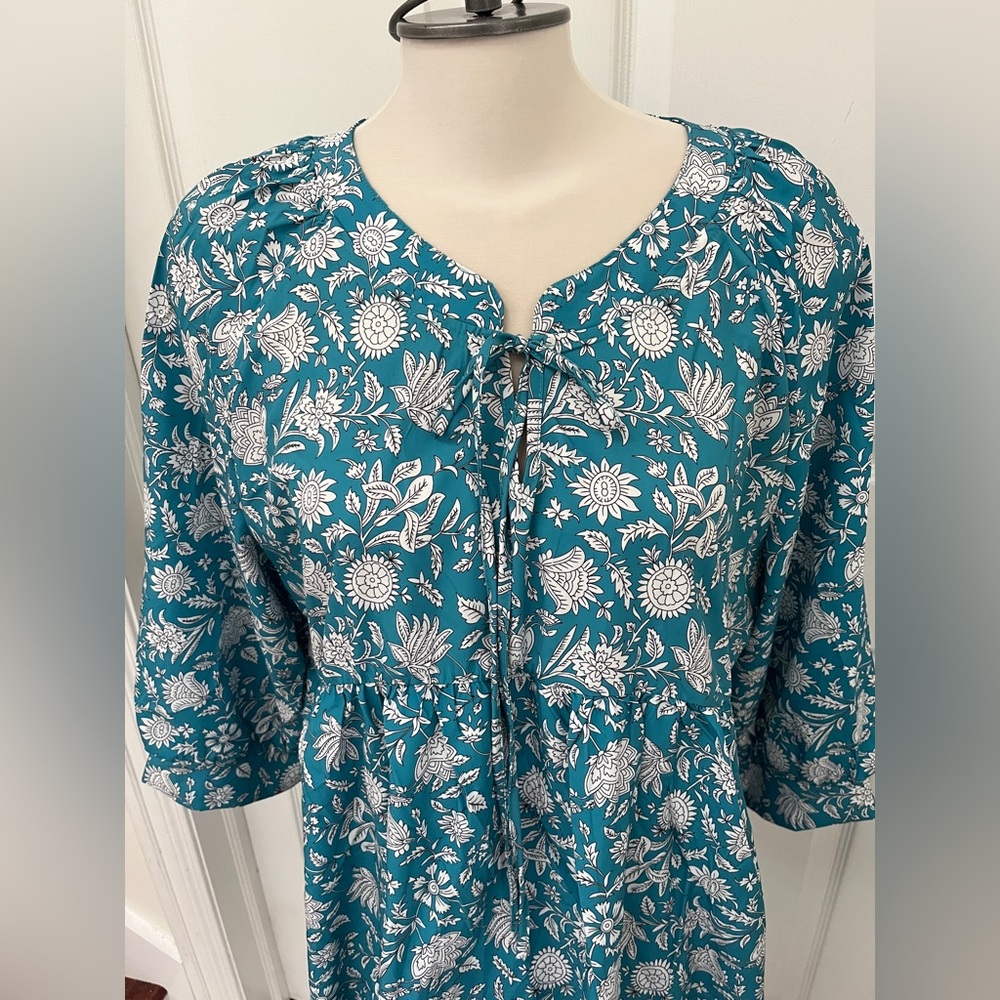 Floral Teal Dress plus size - Picture 3 of 8